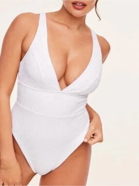 Adore Me Melody White V-Neck One-Piece Swimwear